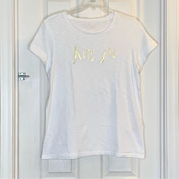 Kate Spade White Kiss Me Graphic T-Shirt Size Medium - Picture 1 of 10